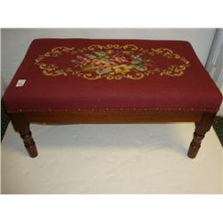 Antique Mahogany Foot Bench with Needlepoint Top: