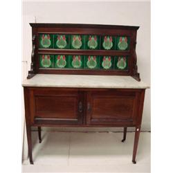 Inlaid Victorian Wash Stand, Tulip Tile Back Splash: