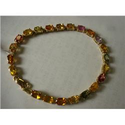 14KT Natural Multi Colored Sapphire Tennis Bracelet: