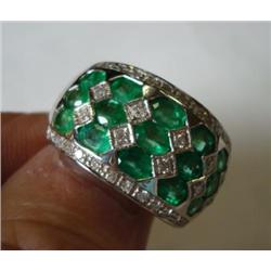 14KT Gold, 6CT Emerald and Diamond Ladies Wide Band: