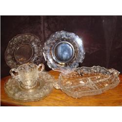 CAMBRIDGE Rose Point Crystal Plates, Relish, Sugar: