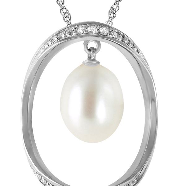 Genuine 4.1 ctw Pearl & Diamond Necklace 14KT White Gold - REF-99H3X