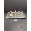 Image 1 : Antique Mirrored Vanity Tray with Glass Rails, French Perfume Bottles and English Floral