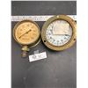 Image 1 : 2 Vintage Brass Pressure Gauges, One Missing Glass Lens