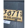 Image 2 : Vintage 1949 BC License Plate