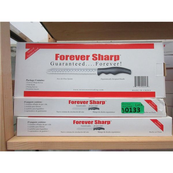 3 New Forever Sharp Stainless Steel Knife Sets