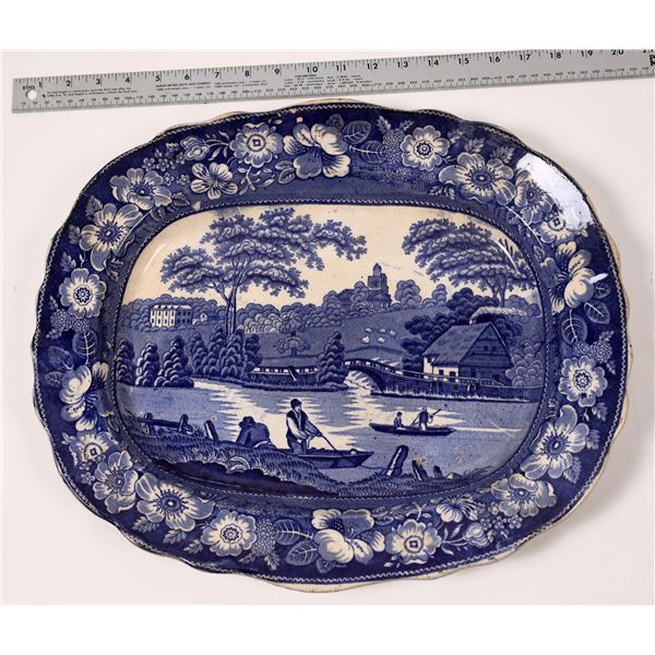 Staffordshire Wild Rose Blue & White Transferware Platter  [142404]