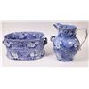 Image 2 : Staffordshire Blue & White Ironstone Transferware Foot Bath & Pitcher - RARE!  [142409]