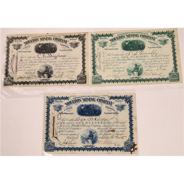 Moulton Mining Company Stock Certificate Collection w/W.A. Clark Signatures (3)  [143541]