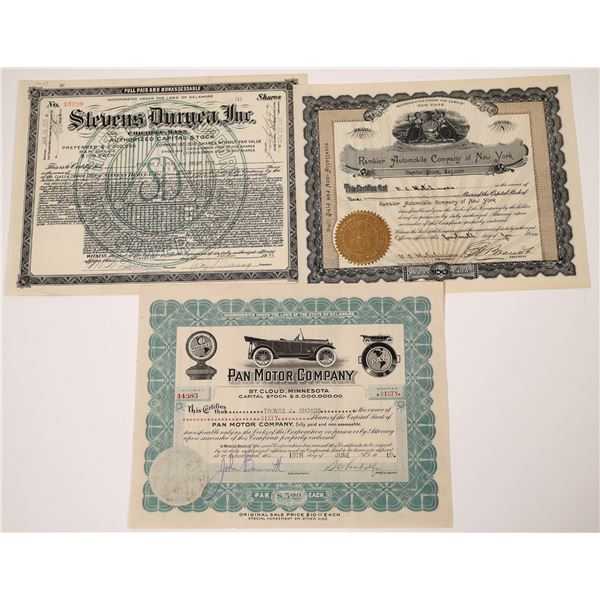 Three Good Automobile Company Stock Certificates  [134663]