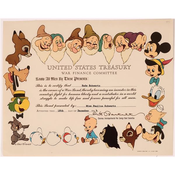 Disney-Themed World War II Bond Certificate  [143659]