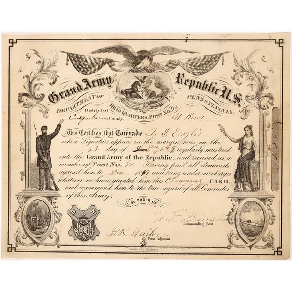 Grand Army Of The Republic Certificate 134547 Grand Army Of The Republic Certificate 134547