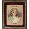 Image 1 : Young Girl Lithograph in Original Velvet and Gilt Frame c1900  [145774]