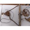 Image 4 : Light Fixture made with Horse Yoke + Antique Pulleys - Hanging height 46" from hook to bulb - 33" wi