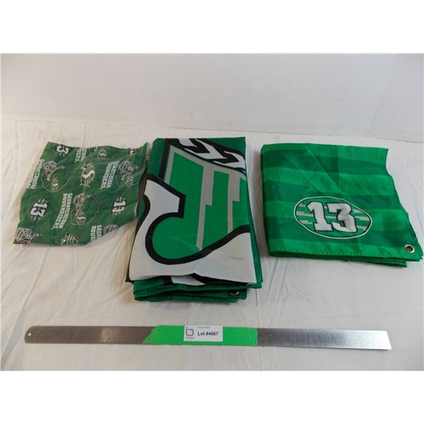 (2) Saskatchewan Rough Riders flags + bandana