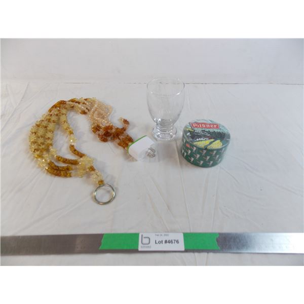 Roll of Pilsner tape (sealed) + hanging beads + misc