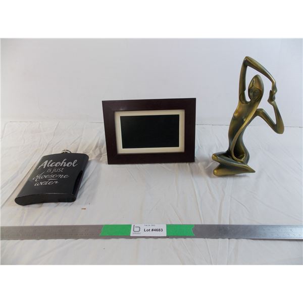 Electric photo display frame+ home decor figure + flask