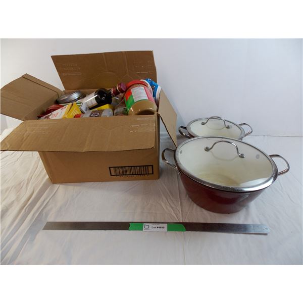 (2) Heritage cooking pots + box of animal attracting expired foods (not for human consumption)