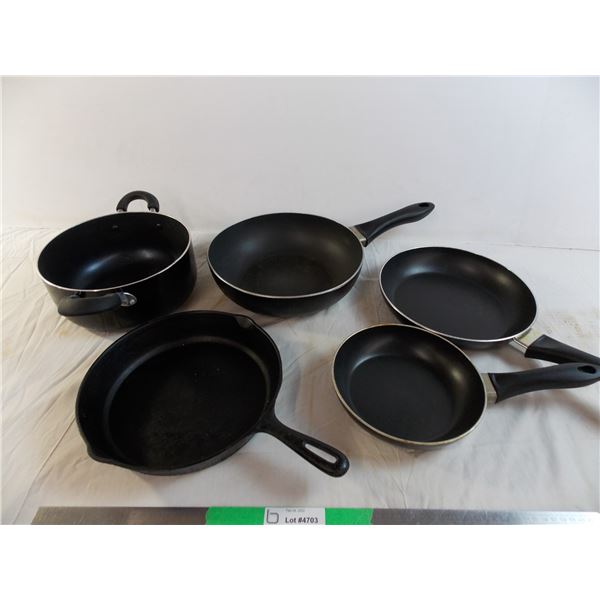 (1) Cast Iron frying pan + (4) other pots/pans