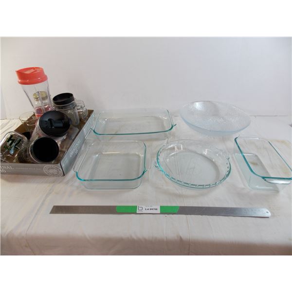 Pyrex bakeware + small blender with misc glassware