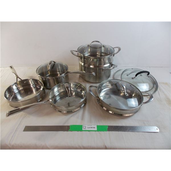 Catcora stainless steel cooking pots with lids (one lid missing, two extra lids)