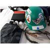 Image 2 : plastic tote (no lid) with hard hat, kneepads, brace, face shield, water bottle, misc