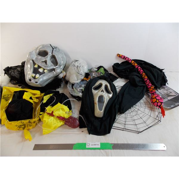 Halloween decor - Scream mask, batman belt, misc