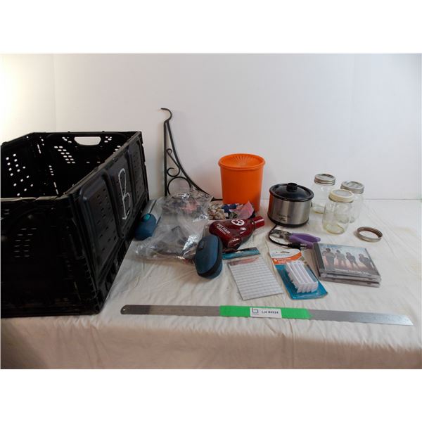 Black rectangle crate with mini crock pot + misc