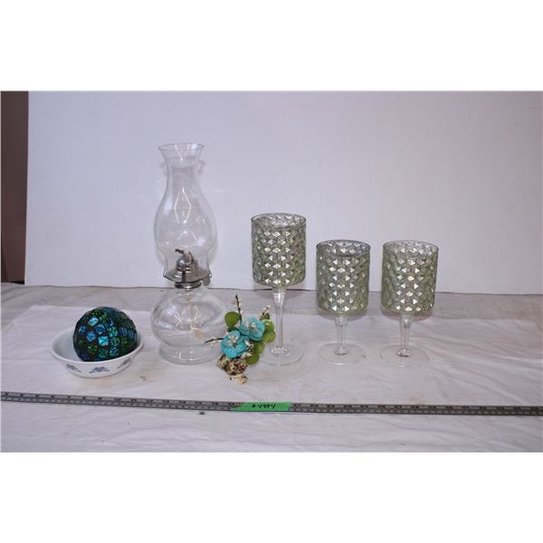 Glass Lamp,Candle Holders,Misc Items