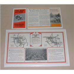 (3) Early JD Sales Brochures--Binders, Horse Mower, & Horse Cultivator