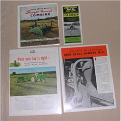 (4) JD Sales Brochures--Hay equipment mailer, disk, 12A Combine, & Hammer Mill Mailer