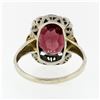 Image 6 : Antique Art Deco 14k Gold Oval Rhodolite Garnet Solitaire & Enamel Filigree Ring
