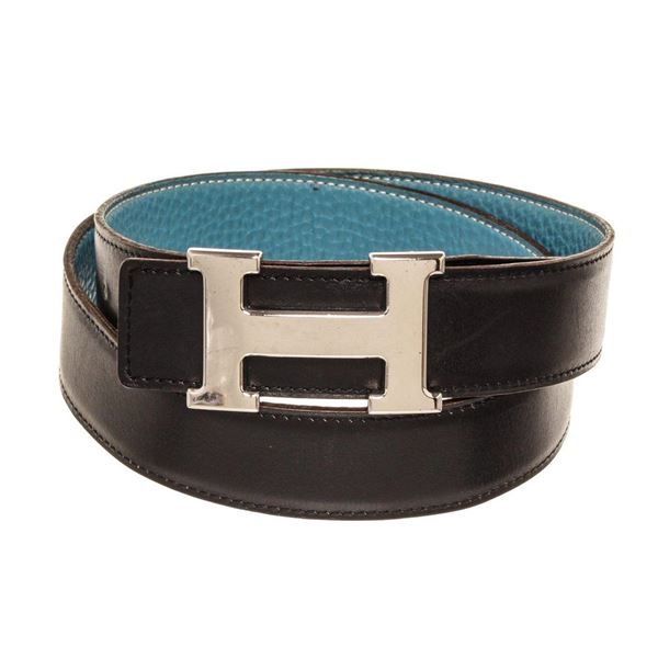 Hermes Blue Black Leather H Belt