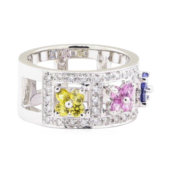 1.61 ctw Multi-Colored Sapphire and Diamond Ring - 14KT White Gold
