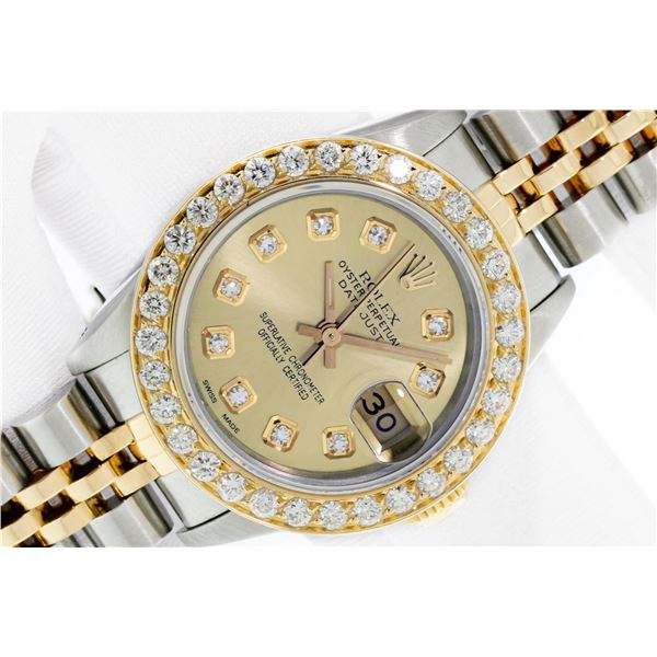 Rolex Datejust Ladies 26 Champagne VS Diamond 2 ctw Yellow Gold Bezel Box And Bo