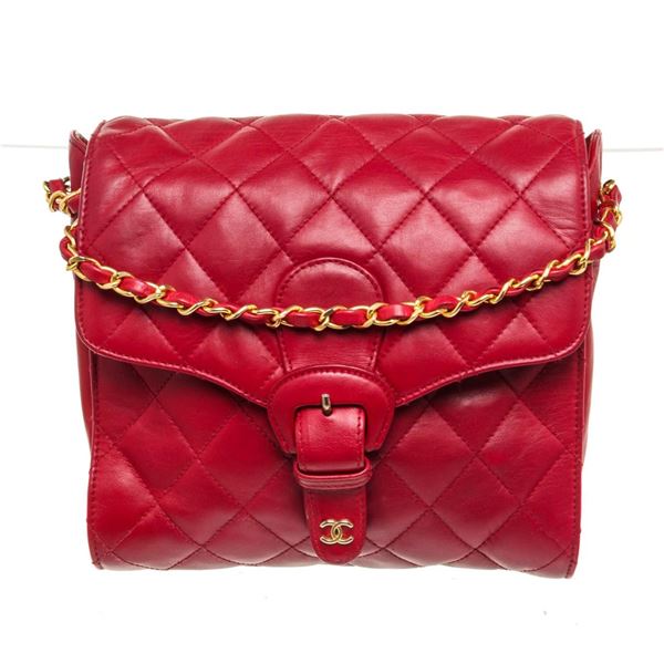 Chanel fuchsia Leather Chain Buckle Flap Shoulder Bag