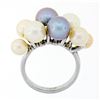Image 8 : 18k White Gold White Beige Light Gray Pearl Wide Band Cluster Cocktail Ring Sz 7