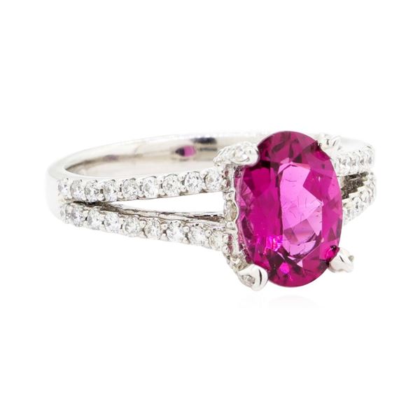 2.56 ctw Oval Mixed Rubellite And Round Brilliant Cut Diamond Ring - 14KT White