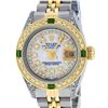 Image 1 : Rolex Ladies 2 Tone Mother Of Pearl String Diamond Lugs & Emerald Datejust Wrisw