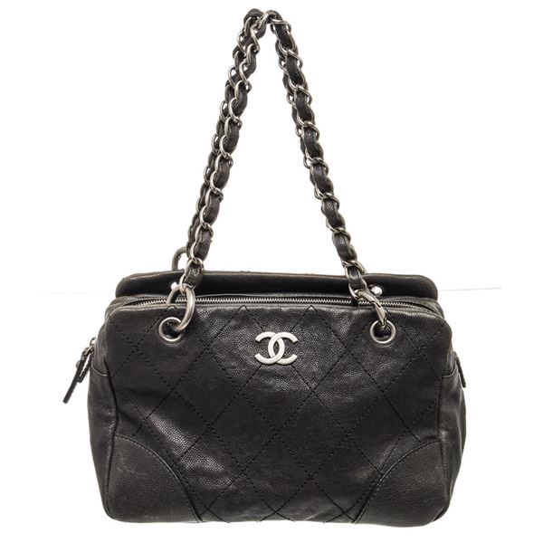 Chanel Black Leather CC Double Chain Satchel Bag