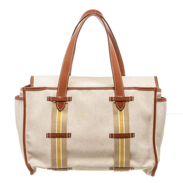 Hermes Beige Brown Canvas Ash Tote Bag