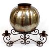 Image 3 : Copper Bowl on Hand Wrought Candleholder Stand