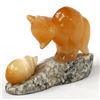 Image 1 : Vintage Gypsum Selenite Fox & Hedgehog Carving