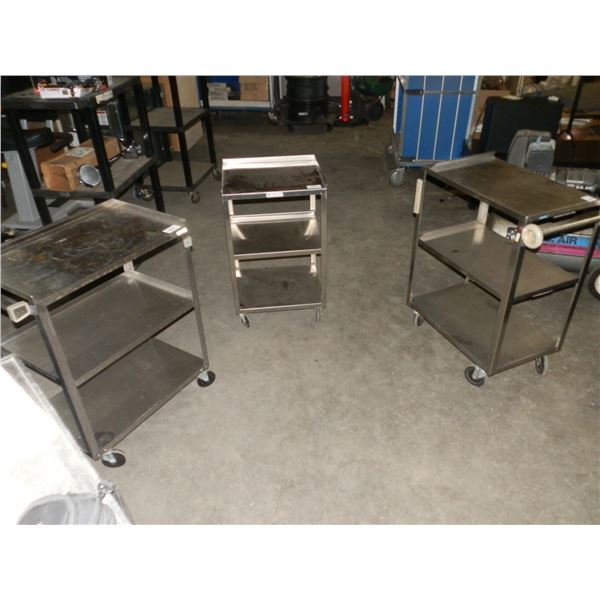 3 Stainless Steel Carts On wheels