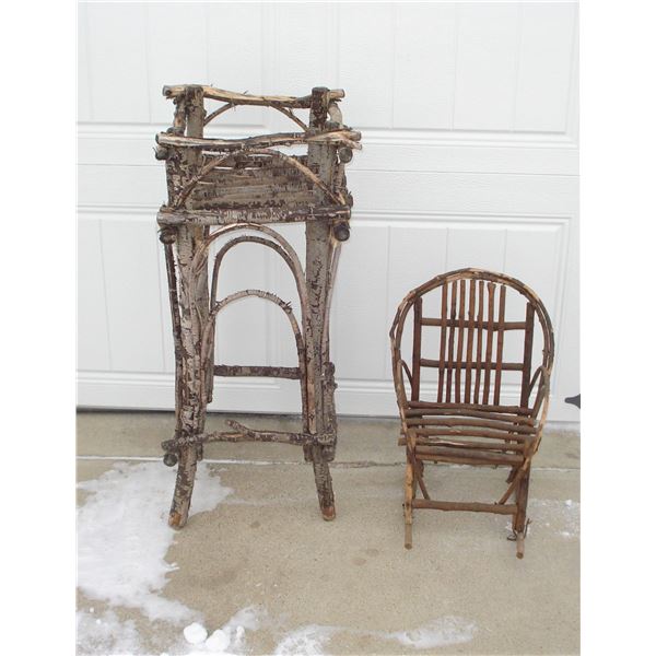 willow plant stand and small chair