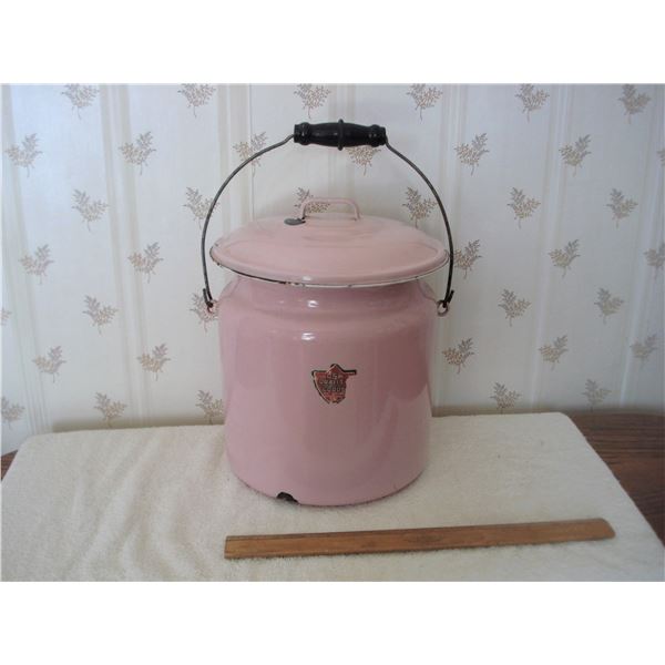 Pink Enamelware pot with original sticker
