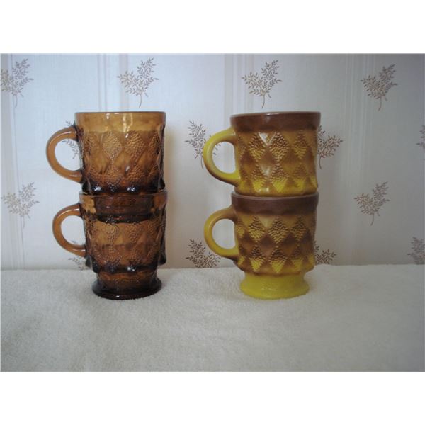 4 Diamond Pattern Fire King Mugs