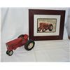 Image 1 : Vintage Metal Tractor and old framed Massey Ad
