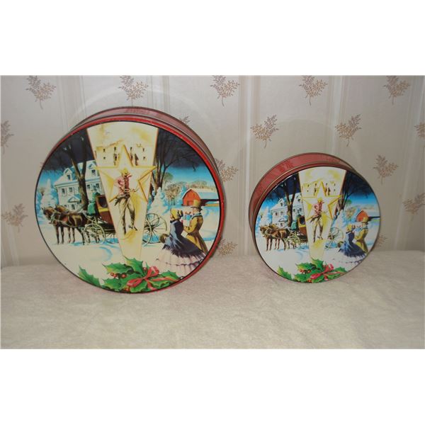 Pair Vintage Cowboy/Xmas Tins