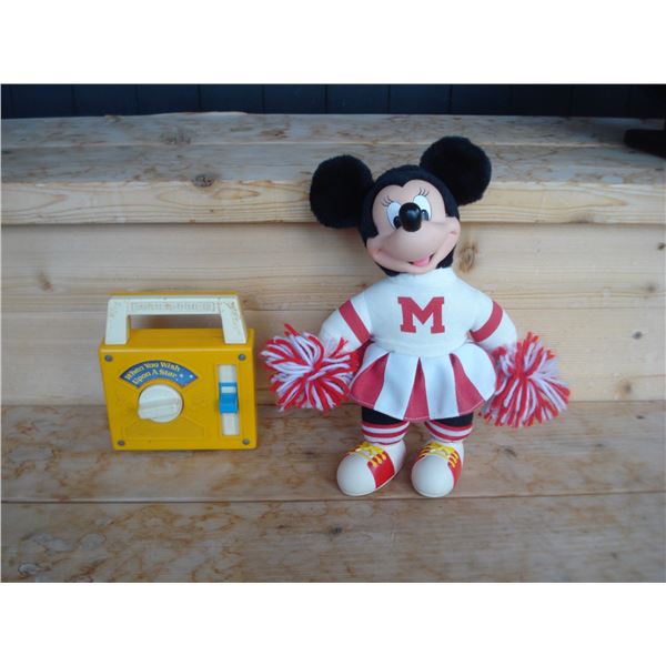 Vintage Mini Mouse Cheerleader and Fisher Price toy radio